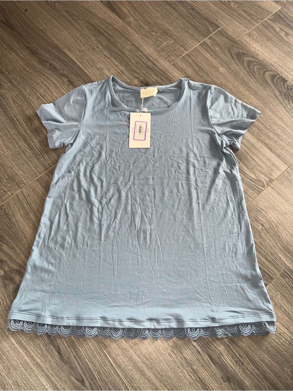 Women's Light Blue Short-Sleeve Tee with Lace Hem